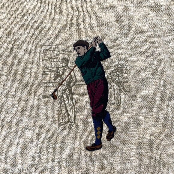 Carmel Mens Sweater Medium Pullover Knit Embroidered Vintage Golfer Argyle Beige - Picture 10 of 13